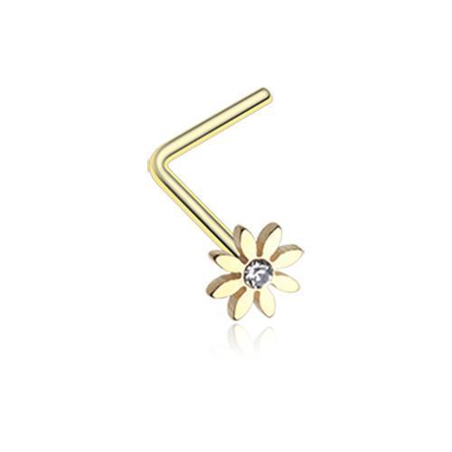 Nose Ring - L-Shaped Nose Ring Clear Golden Cutesy Daisy Flower Sparkle L-Shaped Nose Ring -Rebel Bod-RebelBod