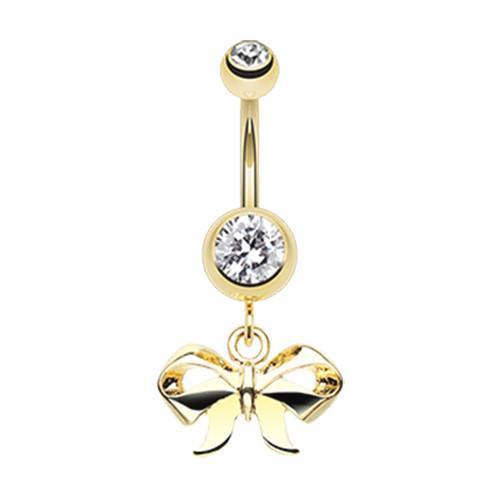 Clear Golden Dainty Bow-Tie Belly Button Ring