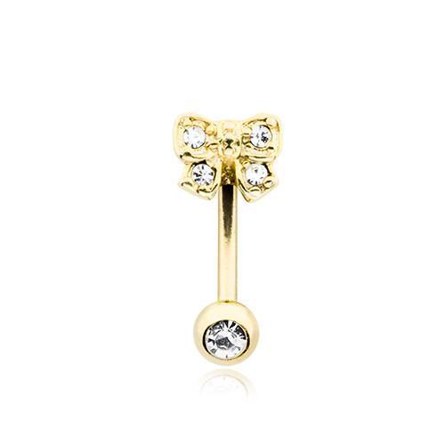 Clear Golden Dainty Bow-Tie Curved Barbell Eyebrow Ring