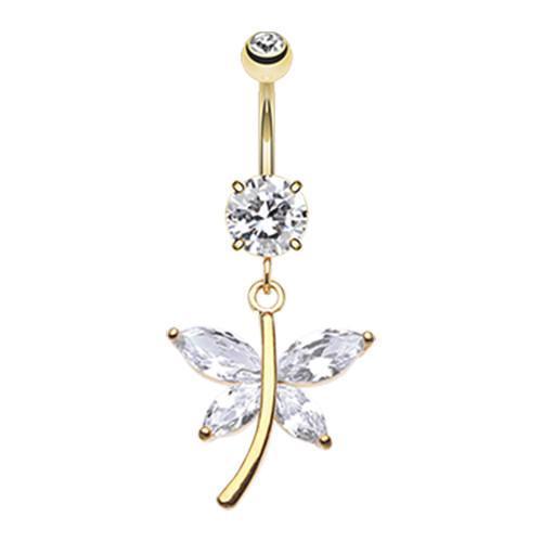 Clear Golden Dazzling Butterfly Belly Button RIng
