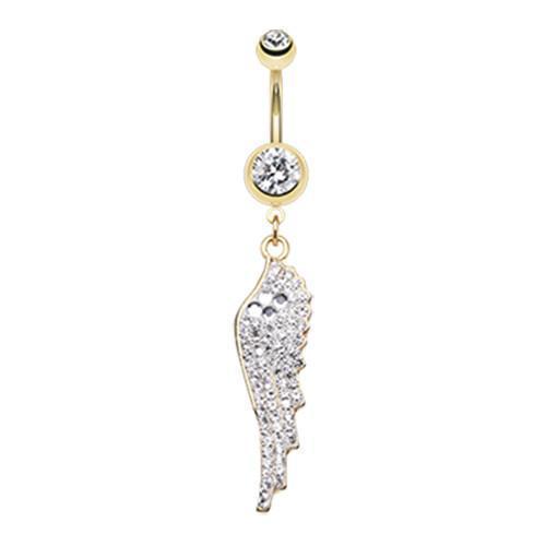 Belly Ring - Dangle Clear Golden Divine Angelic Wing Belly Button Ring -Rebel Bod-RebelBod