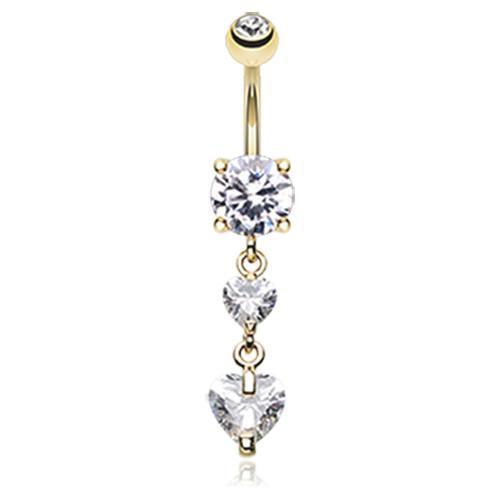 Clear Golden Elegant Double Hearts Belly Button Ring