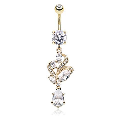 Clear Golden Elegant Luster Vines Belly Button Ring