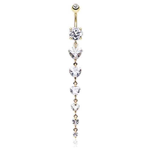 Clear Golden Enchanting Heart Cascade Belly Ring