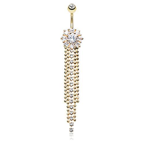 Clear Golden Exquisite Bedazzled Cascading Belly Button Ring