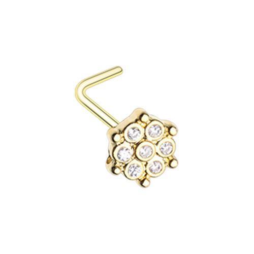 Clear Golden Extravagant Snowflake CZ L-Shape Nose Ring