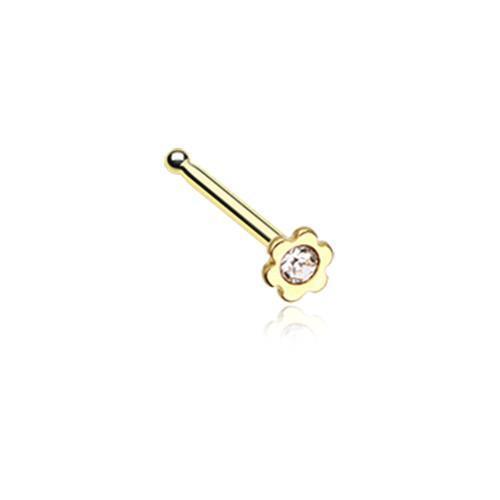 Clear Golden Flower Icon Sparkle Nose Stud Ring