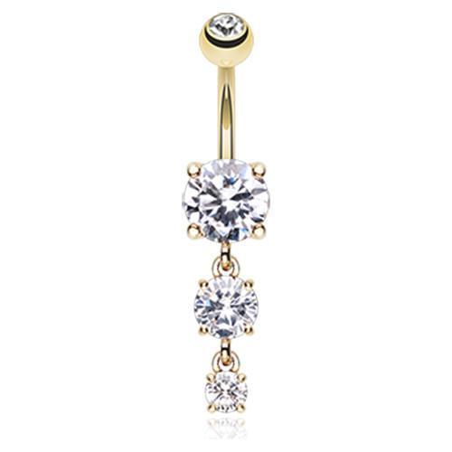 Clear Golden Gem Cascade Belly Button Ring