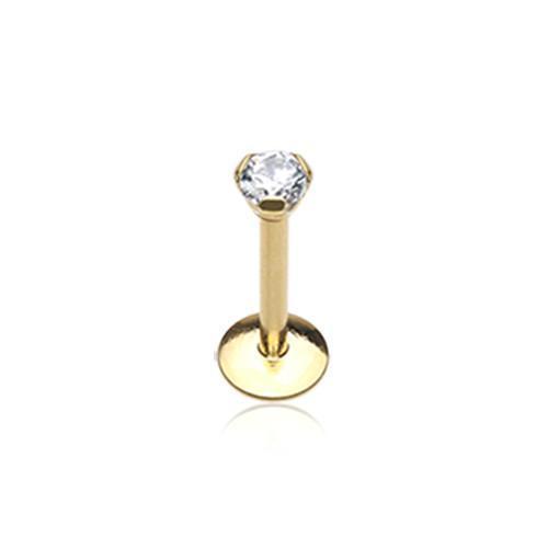 Labret Studs Clear Golden Gem Top Prong Set Steel Labret -Rebel Bod-RebelBod