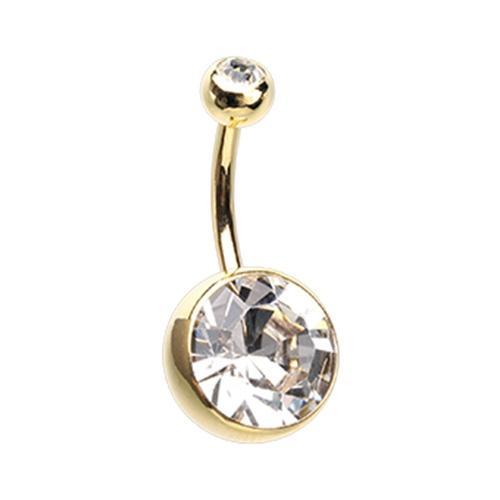 Clear Golden Giant Sparkle Gem Ball Belly Button Ring