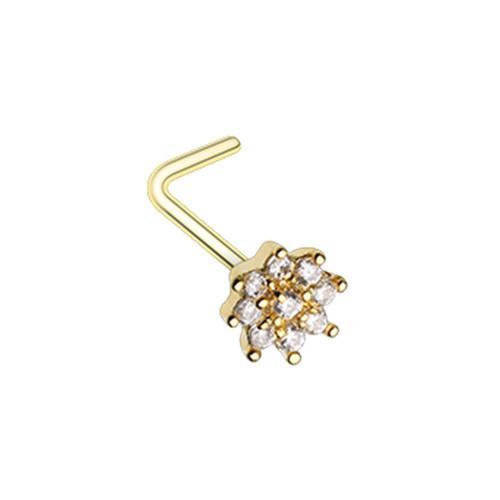 Clear Golden Gleaming CZ Flower L-Shape Nose Ring