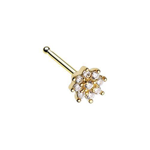 Clear Golden Gleaming CZ Flower Nose Stud Ring