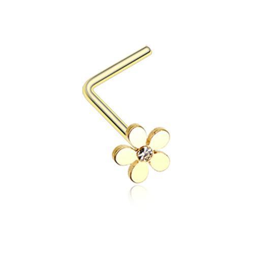 Clear Golden Grand Plumeria L-Shaped Nose Ring