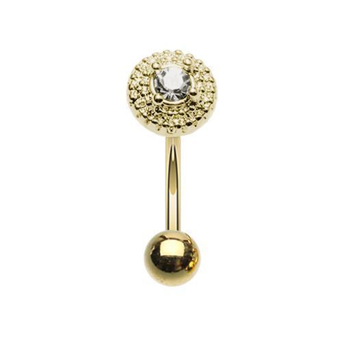 Clear Golden Grand Royal Gem Ball Curved Barbell Eyebrow Ring