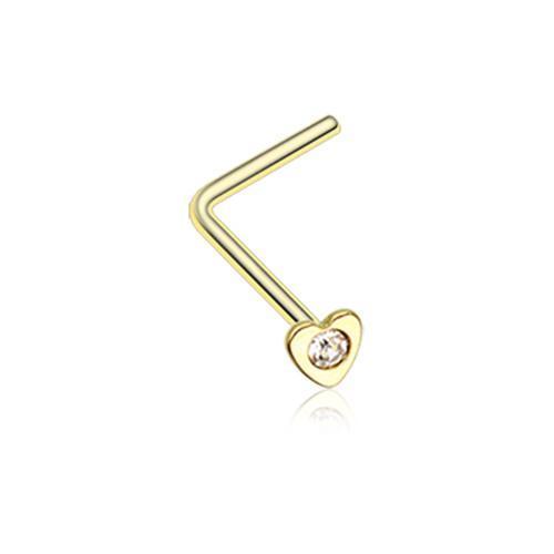 Clear Golden Heart Icon Sparkle L-Shaped Nose Ring