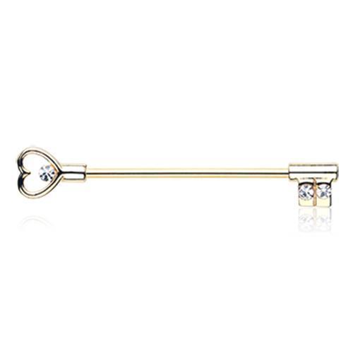 Clear Golden Heart Key Industrial Barbell - 1 Piece