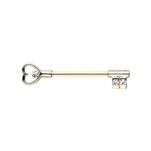 Clear Golden Heart Key Nipple Barbell Ring - 1 Piece