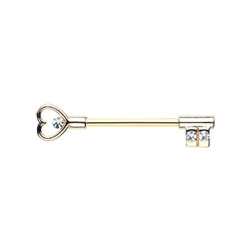Clear Golden Heart Key Nipple Barbell - 1 Piece