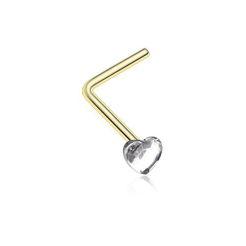 Clear Golden Heart Sparkle L-Shaped Nose Ring