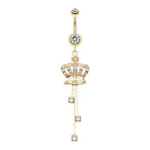 Clear Golden Juicy Crown Sparkle Belly Button Ring