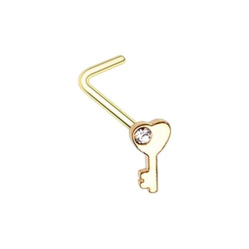 Clear Golden Key to my Heart L-Shape Nose Ring