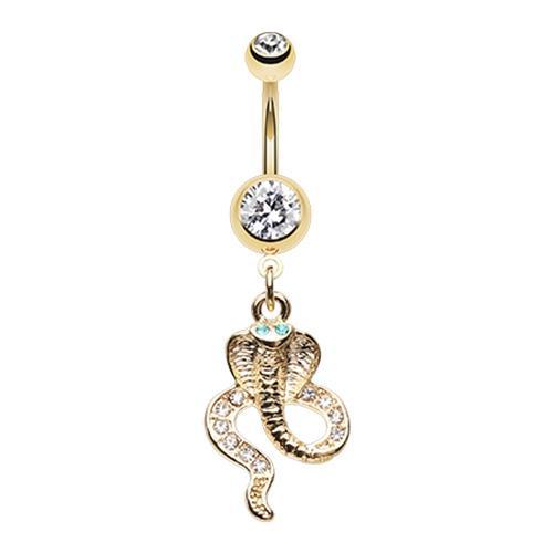 Clear Golden Once Bitten Snake Belly Button Ring