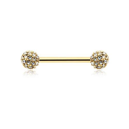 Clear Golden Pave Diamond Full Dome Cluster Nipple Barbell - 1 Piece