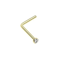 Clear Golden Press Fit Gem Top L Shaped Nose Ring Rebel Bod