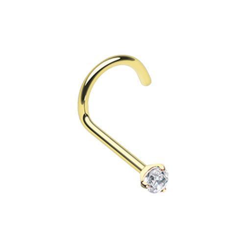 Clear Golden Prong Set Gem Top Nose Screw Ring