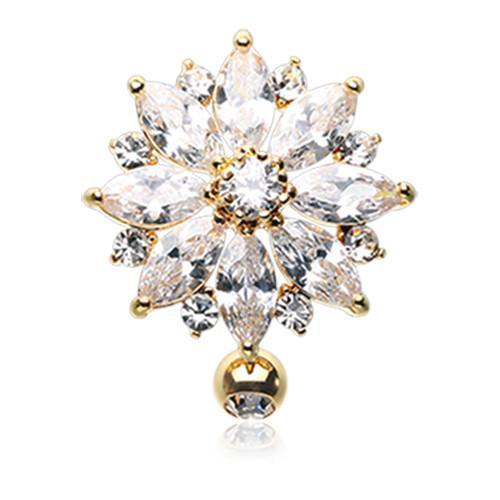 Clear Golden Radiant Flower Multi-Gem Reverse Belly Ring Rebel Bod