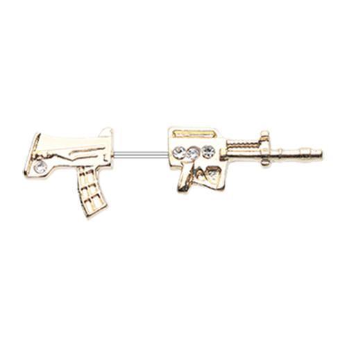 Clear Golden Rebel Assault Rifle Fake Taper Earring - 1 Pair