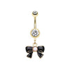 Clear Golden Ribbon Bow Belly Button Ring