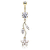 Clear Golden Romantic Flower Belly Button Ring