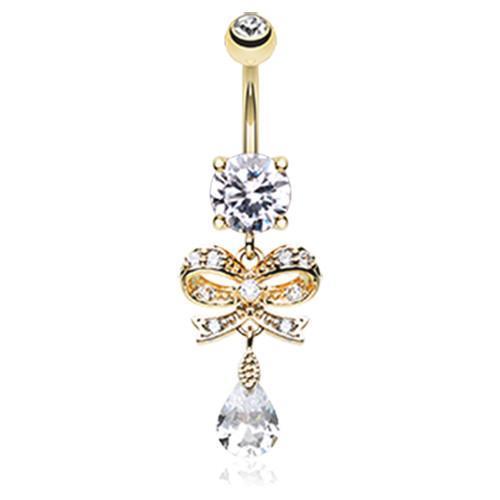 Clear Golden Romantic Gem Bow-Tie Belly Button Ring