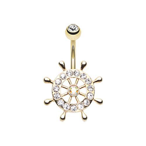 Clear Golden Sparkle Anchor Wheel Belly Button Ring