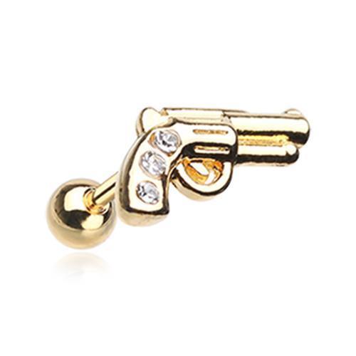 Clear Golden Sparkle Pistol Tragus Cartilage Barbell Earring - 1 Piece