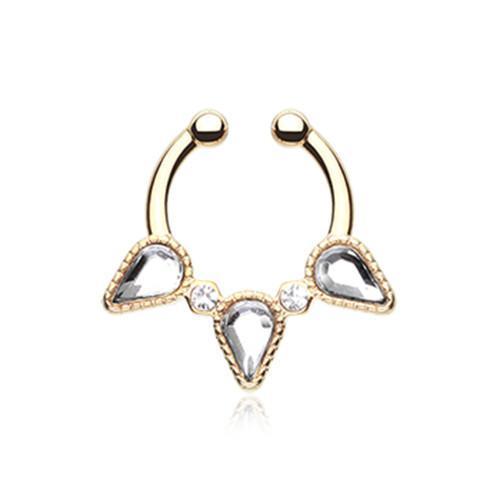 Clear Golden Sparkle Trident Fake Septum Clip-On Ring