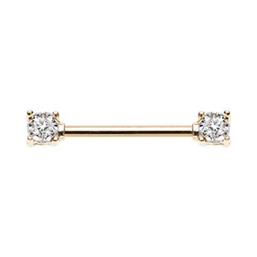 Clear Golden Sprinkle Dot Multi Gem Prong Set Nipple Barbell - 1 Piece