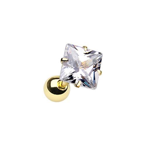 Clear Golden Square Gem Crystal Tragus Cartilage Barbell Earring - 1 Piece