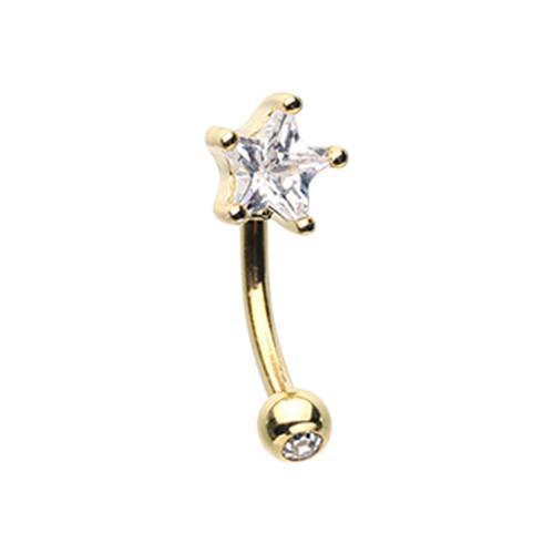 Clear Golden Star Gem Prong Curved Barbell Eyebrow Ring