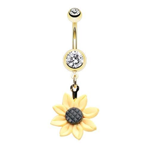 Clear Golden Sunflower Belly Button Ring