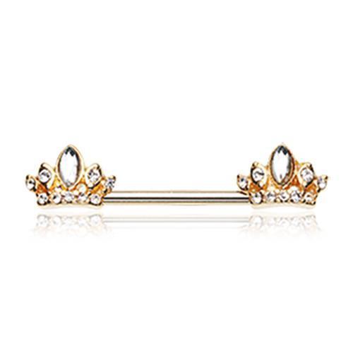Clear Golden Tiara Crown Sparkle Nipple Barbell - 1 Piece