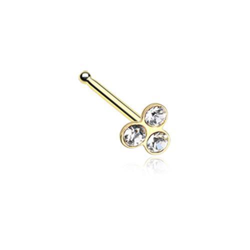 Clear Golden Trinity Gem Nose Stud Ring