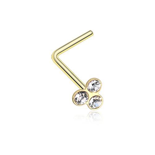 Clear Golden Trinity Gem Top L-Shaped Nose Ring