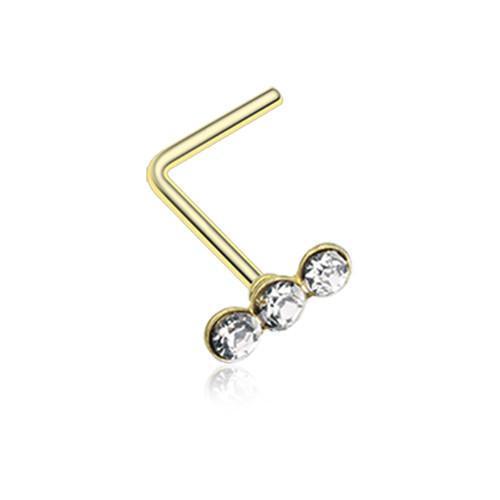 Clear Golden Triple Linear Gem L-Shaped Nose Ring