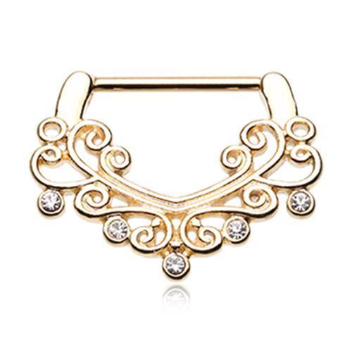 Clear Golden Victorian Filigree Sparkle Nipple Clicker - 1 Piece