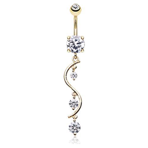 Clear Golden Vine Swirl Sparkle Belly Button Ring