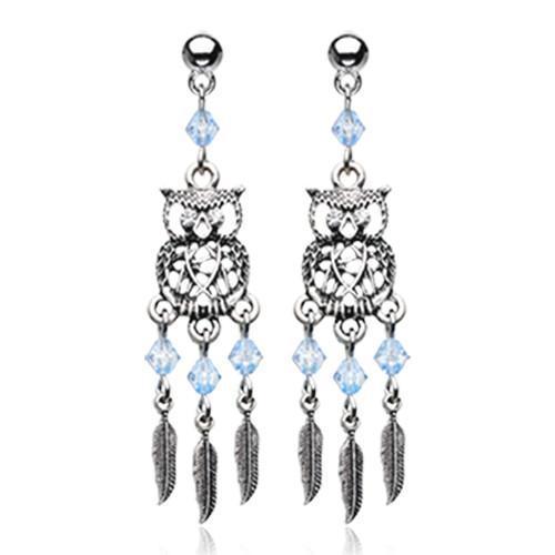 Clear Guardian Owl Dreamcatcher Feather Earring - 1 Pair