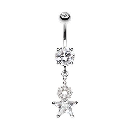 Clear Halo Star Belly Button Ring.