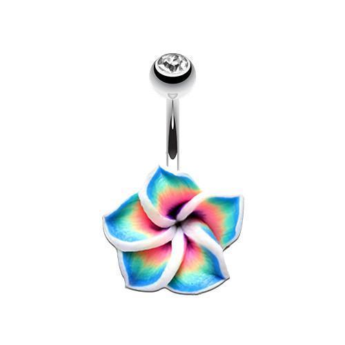 Clear Hawaiian Plumeria Flower Non Dangle Belly Button Ring